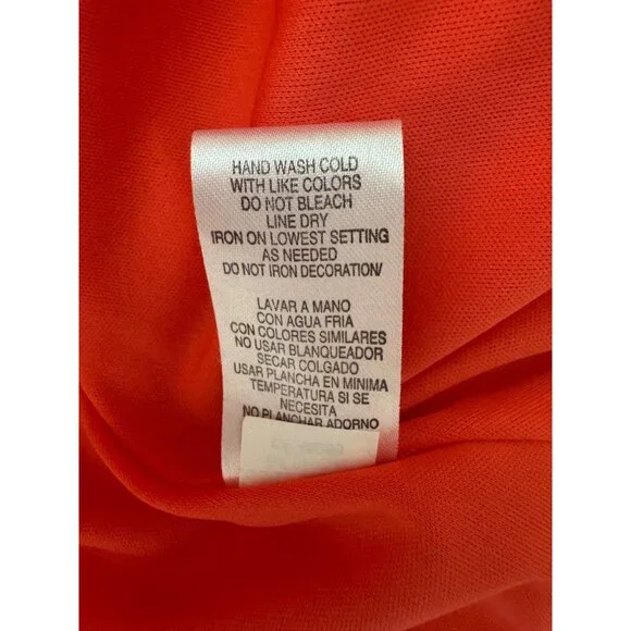 Sandra Darren Orange Coral Beaded Cutout Neckline Fit & Flare Dress Size 14 - Picture 8 of 10